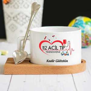  - 112 Acil Tıp Teknisyeni Ahşap Altlıklı Lüks Fincan Seti