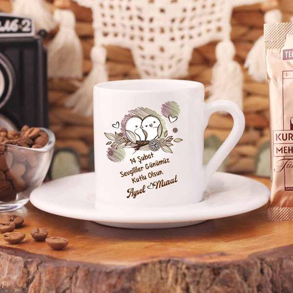 14 Şubat Sevgililer Günümüz Kutlu Olsun Türk Kahvesi Fincanı