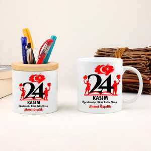 - 24 Kasım Öğretmenler Günü Hediye Seti Kupa Bardak ve Kalemlik  - 24 Kasım Öğretmenler Günü Hediye Seti Kupa Bardak ve Kalemlik