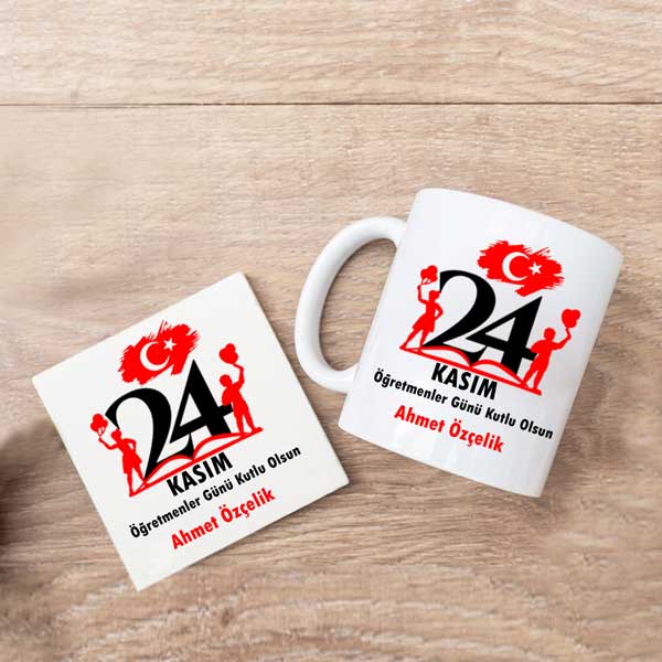 24 Kasım Öğretmenler Günü Kutlu Olsun Kupa Bardak Ve Altlık Hediye Seti