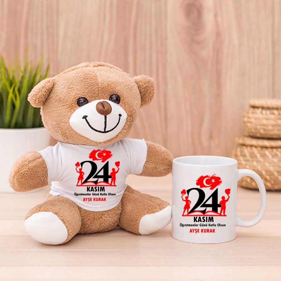 24 Kasım Öğretmenler Gününüz Kutlu Olsun Peluş Ayıcık Ve Kupa Bardak