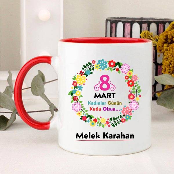 8 Mart Temalı İsimli Kupa Bardak