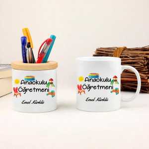  - Anaokulu Öğretmeni Hediye Kupa Bardak ve Kalemlik