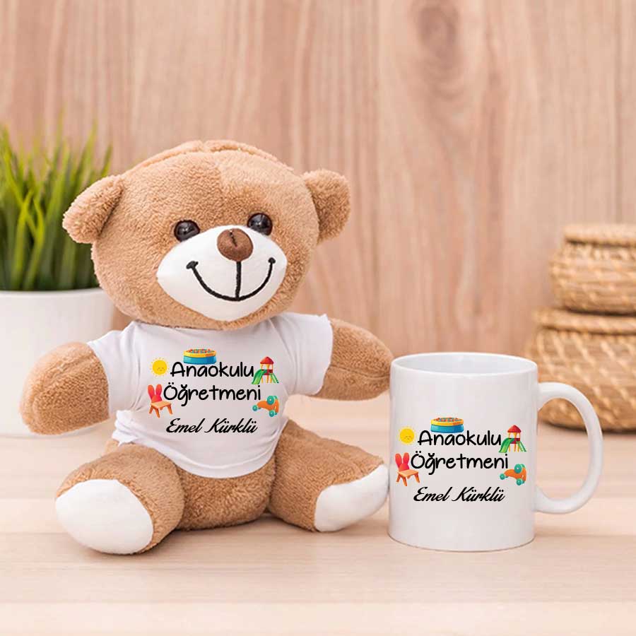Anaokulu Öğretmenine Hediye Peluş Ayıcık Ve Kupa Bardak