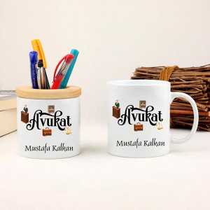  - Avukat'a Özel Hediye Kupa Bardak ve Kalemlik Seti