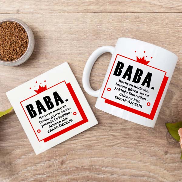 Baba Anlamlı İsimli Kupa Bardak Ve Altlık
