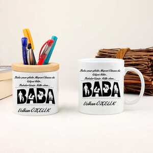 - Baba Tasarımlı İsimli Kupa Bardak ve Kalemlik Seti  - Baba Tasarımlı İsimli Kupa Bardak ve Kalemlik Seti