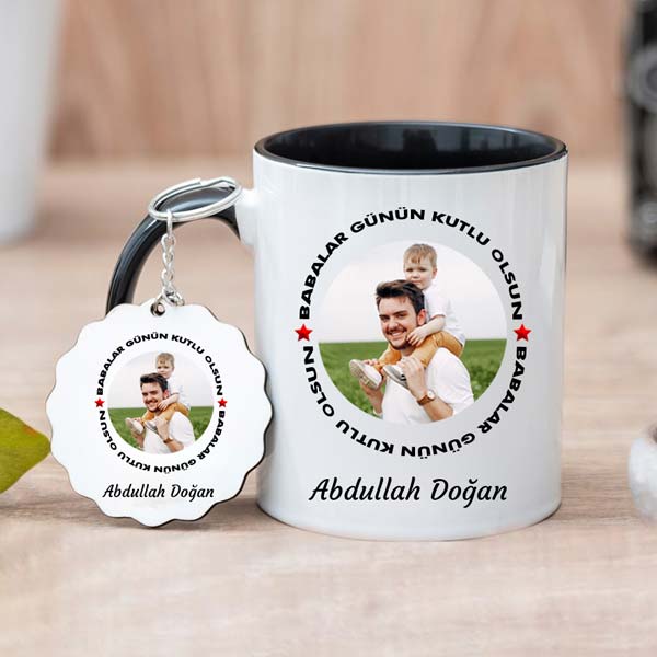 Babalar Günü Hediyesi Fotoğraflı Kupa Bardak Ve Anahtarlık Hediye Seti