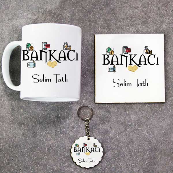 Bankacı Kupa Bardak Altlık Ve Anahtarlık Hediye Seti