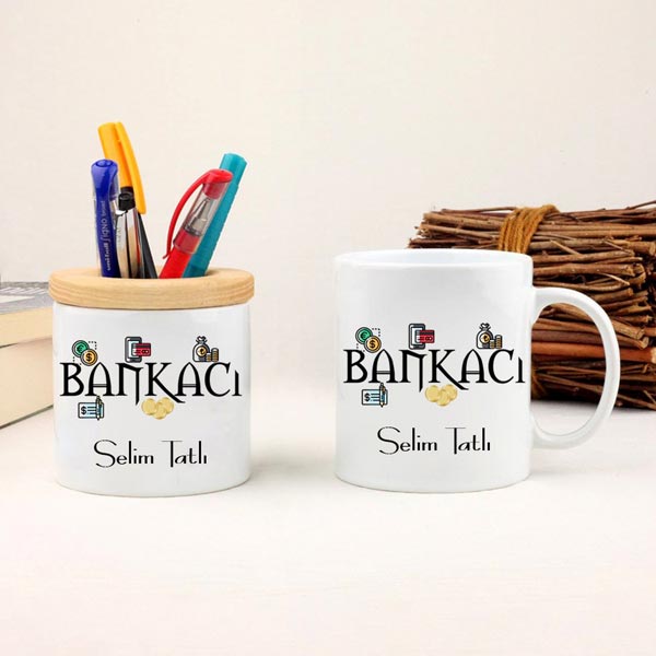 Bankacıya Hediye Kupa Bardak Ve Kalemlik Seti