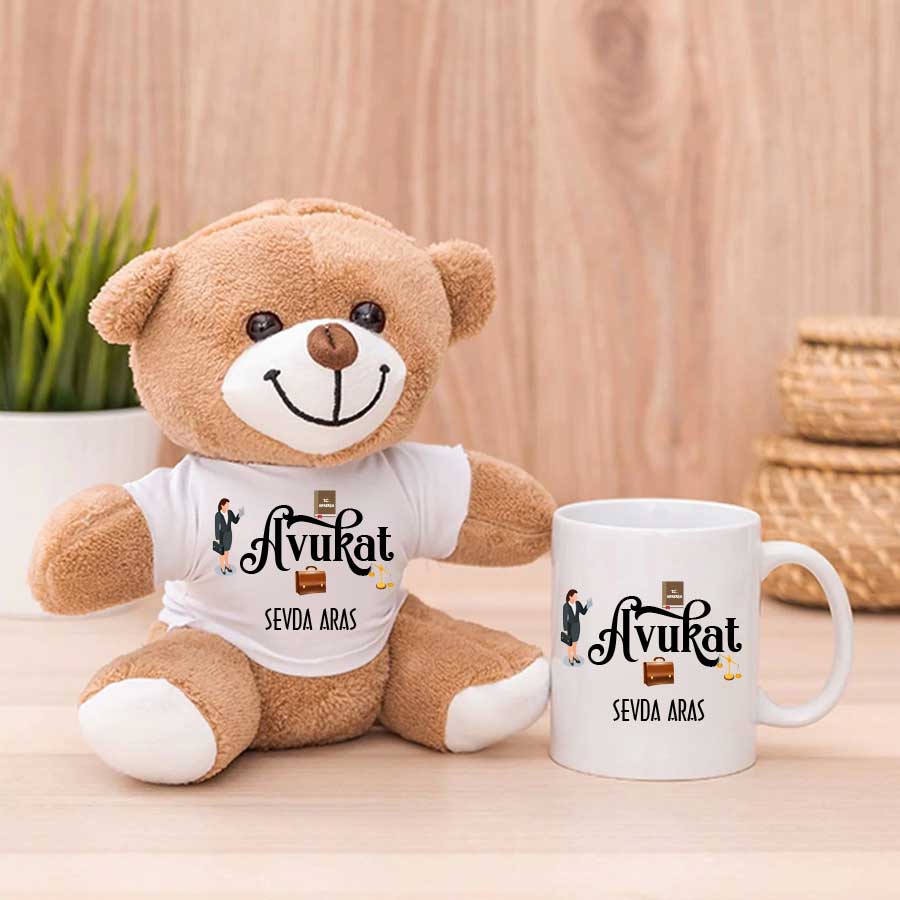 Bayan Avukata Hediye Peluş Ayıcık Ve Kupa Bardak