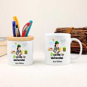 - Bayan Çevre Mühendisine Hediye Kupa Bardak ve Kalemlik Seti  - Bayan Çevre Mühendisine Hediye Kupa Bardak ve Kalemlik Seti