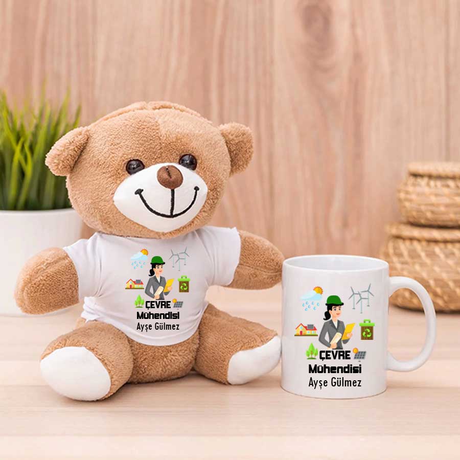 Bayan Çevre Mühendisine Hediye Peluş Ayıcık Ve Kupa Bardak