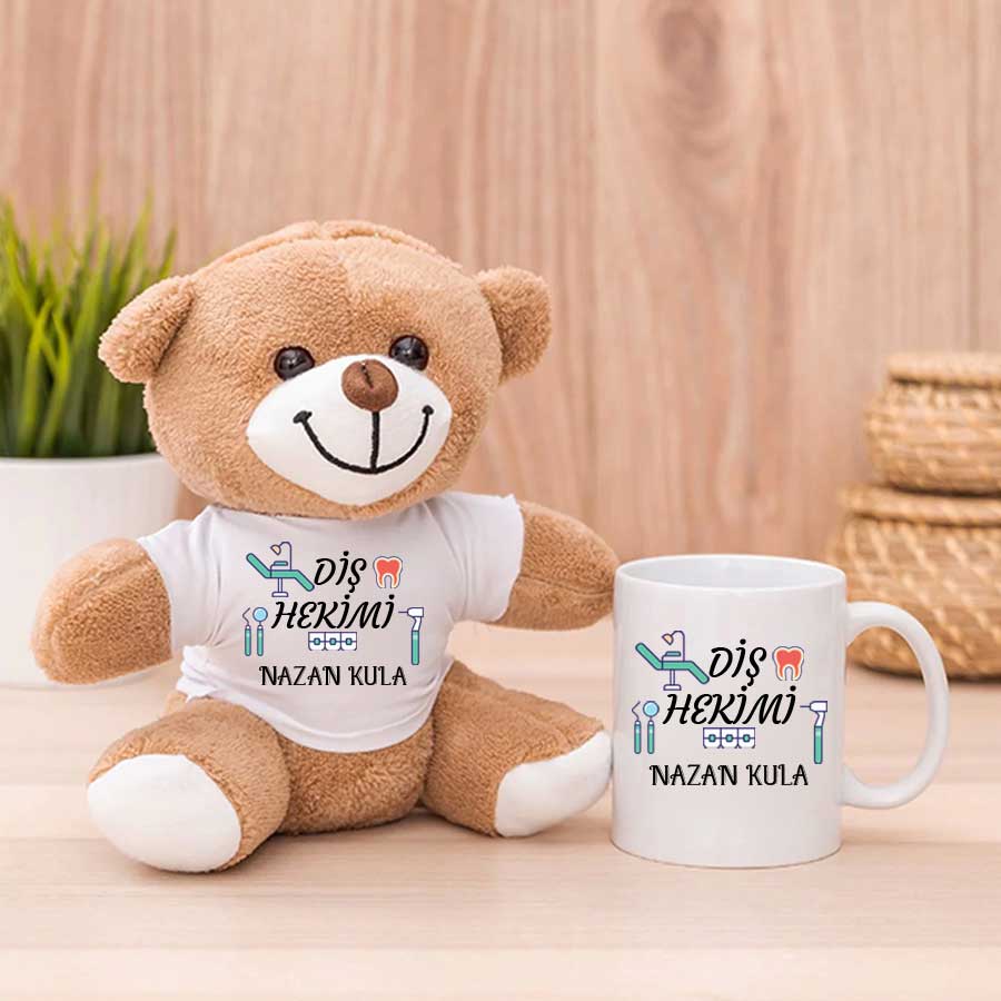 Bayan Diş Hekimine Hediye Peluş Ayıcık Ve Kupa Bardak