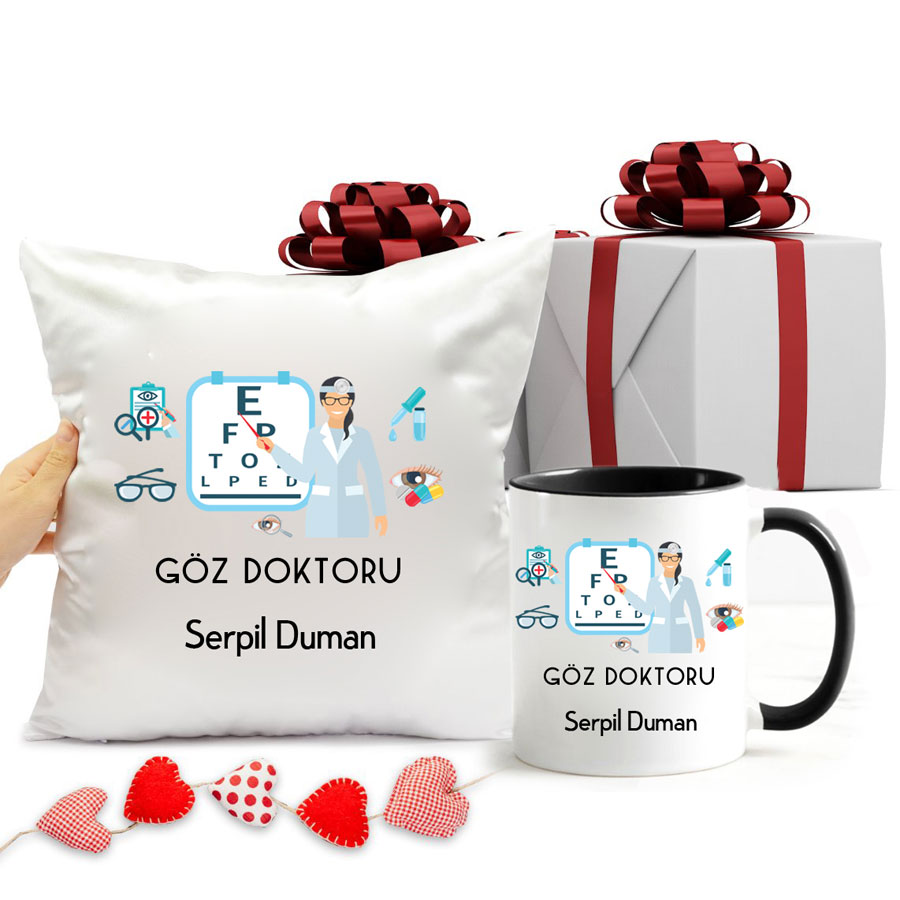 Bayan Göz Doktoru Kupa Bardak Ve Yastık