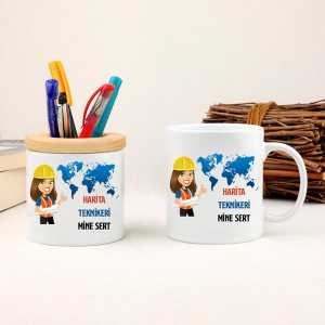  - Bayan Harita Teknikerine Hediye Kupa Bardak ve Kalemlik Seti