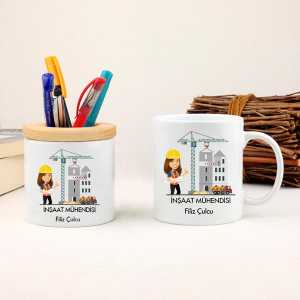 - Bayan İnşaat Mühendisine Hediye Kupa Bardak ve Kalemlik Seti  - Bayan İnşaat Mühendisine Hediye Kupa Bardak ve Kalemlik Seti
