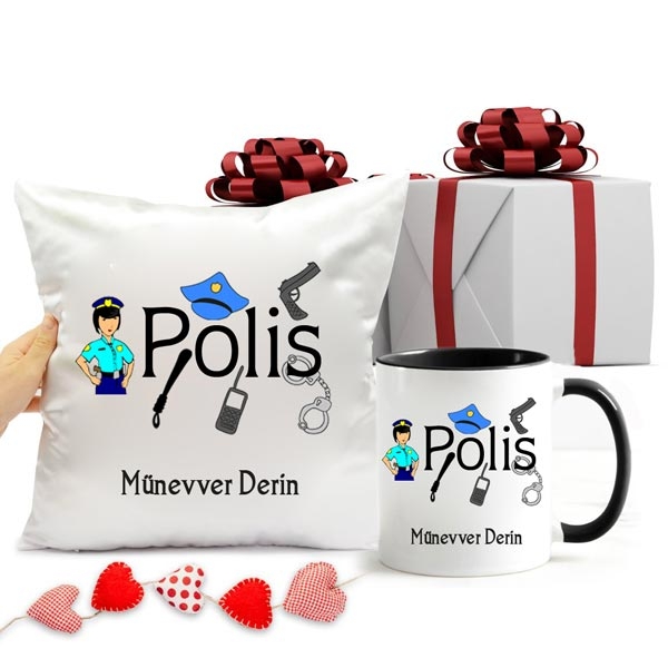 Bayan Polis Memuru Kupa Bardak Ve Yastık