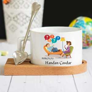 - Bayan Psikolog Ahşap Altlıklı Lüks Fincan Seti  - Bayan Psikolog Ahşap Altlıklı Lüks Fincan Seti