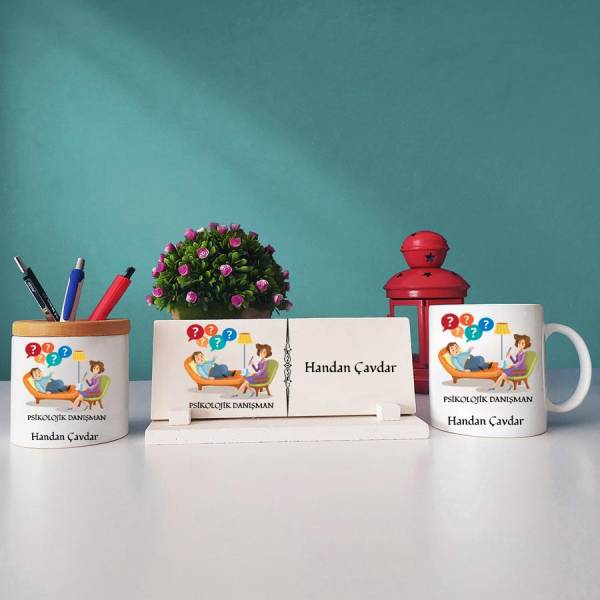 Bayan Psikolojik Danışmana Hediye Kupa Bardağı Kalemliği ve İsimliği