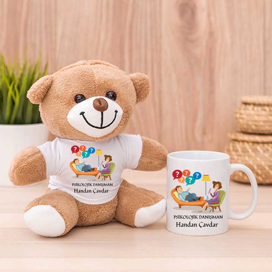 Bayan Psikolojik Danışmana Hediye Peluş Ayıcık Ve Kupa Bardak