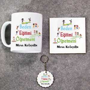 - Beden Öğretmeni Kupa Bardak Altlık ve Anahtarlık Hediye Seti  - Beden Öğretmeni Kupa Bardak Altlık ve Anahtarlık Hediye Seti