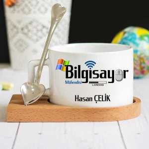 - Bilgisayar Mühendisi Ahşap Altlıklı Lüks Fincan Seti  - Bilgisayar Mühendisi Ahşap Altlıklı Lüks Fincan Seti