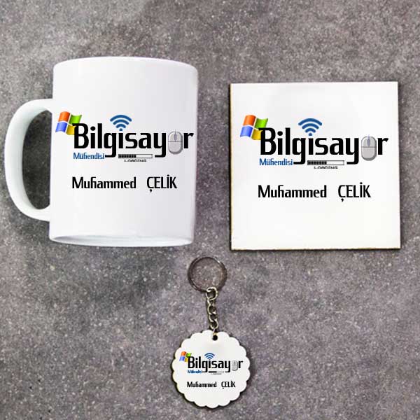 Bilgisayar Mühendisi Kupa Bardak Altlık Ve Anahtarlık Hediye Seti