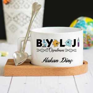 - Biyoloji Öğretmeni Ahşap Altlıklı Lüks Fincan Seti  - Biyoloji Öğretmeni Ahşap Altlıklı Lüks Fincan Seti