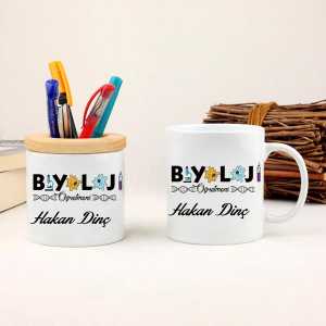 - Biyoloji Öğretmenine Hediye Kupa Bardak ve Kalemlik Seti  - Biyoloji Öğretmenine Hediye Kupa Bardak ve Kalemlik Seti