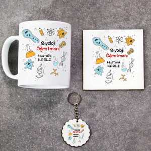 - Biyoloji Öğretmenine Kupa Bardak Altlık ve Anahtarlık Hediye Seti  - Biyoloji Öğretmenine Kupa Bardak Altlık ve Anahtarlık Hediye Seti