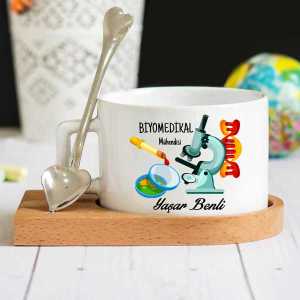 - Biyomedikal Mühendisi Ahşap Altlıklı Lüks Fincan Seti  - Biyomedikal Mühendisi Ahşap Altlıklı Lüks Fincan Seti