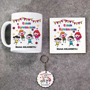  - Canım Öğretmenim Kupa Bardak Altlık ve Anahtarlık Hediye Seti