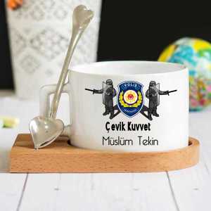  - Çevik Kuvvet Polis Ahşap Altlıklı Lüks Fincan Seti