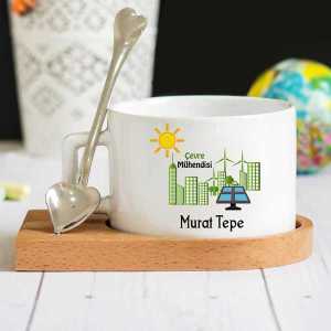 - Çevre Mühendisi Ahşap Altlıklı Lüks Fincan Seti  - Çevre Mühendisi Ahşap Altlıklı Lüks Fincan Seti