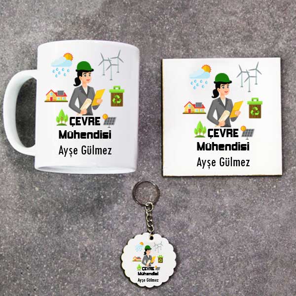 Çevre Mühendisi Kupa Bardak Altlık Ve Anahtarlık Hediye Seti