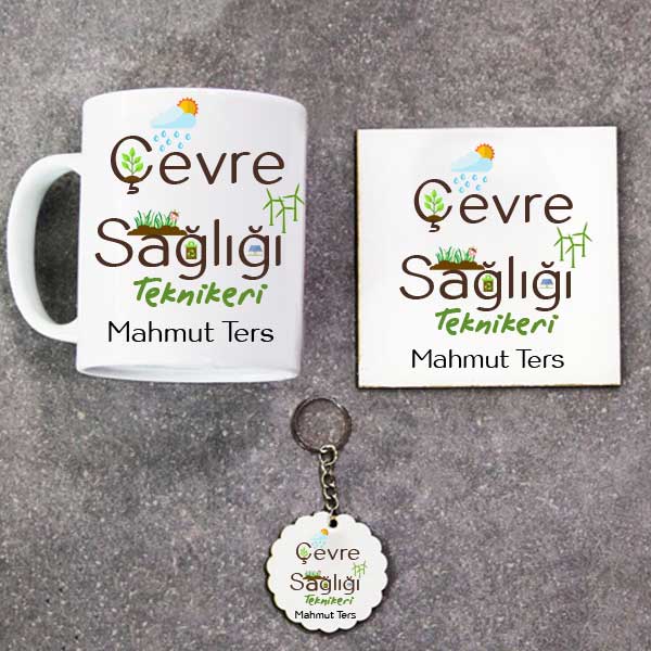 Çevre Sağlığı Teknikeri Kupa Bardak Altlık Ve Anahtarlık Hediye Seti