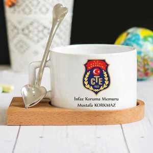 - Ceza İnfaz Koruma Memuru Ahşap Altlıklı Lüks Fincan Seti  - Ceza İnfaz Koruma Memuru Ahşap Altlıklı Lüks Fincan Seti