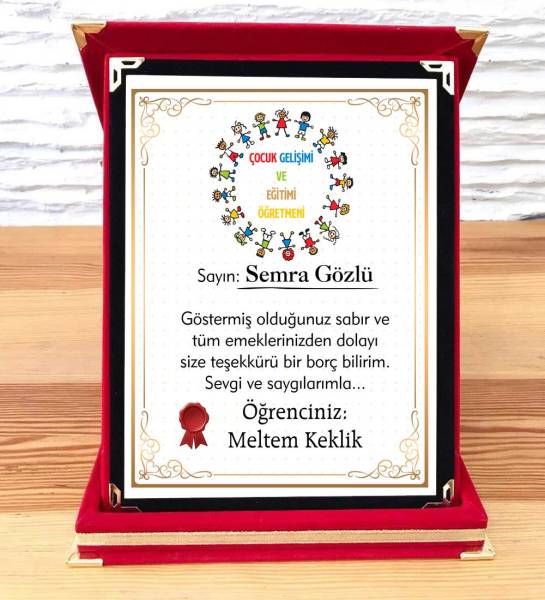 Çocuk Gelişimi ve Eğitimi Öğretmenine Hediye Plaket