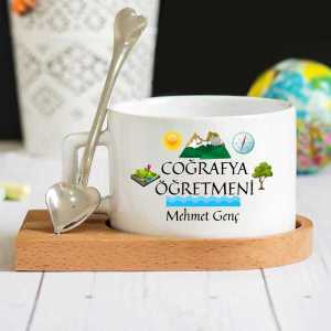  - Coğrafya Öğretmeni Ahşap Altlıklı Lüks Fincan Seti