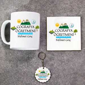 - Coğrafya Öğretmeni Kupa Bardak Altlık ve Anahtarlık Hediye Seti  - Coğrafya Öğretmeni Kupa Bardak Altlık ve Anahtarlık Hediye Seti