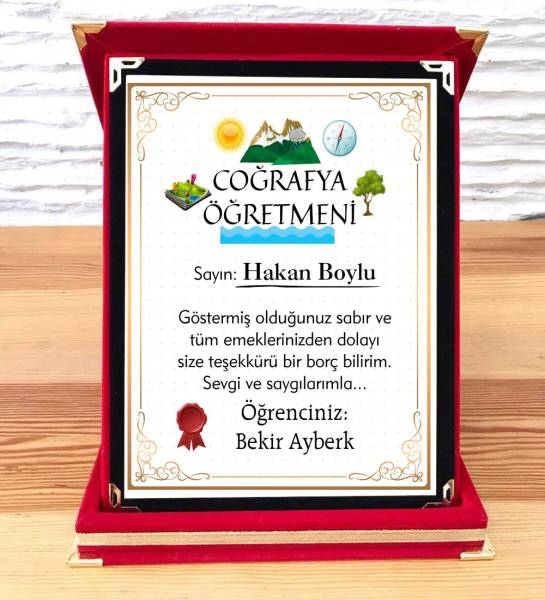 Coğrafya Öğretmenine Hediye Plaket