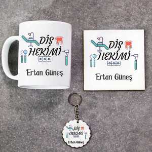  - Diş Hekimine Özel Kupa Bardak Altlık ve Anahtarlık Hediye Seti