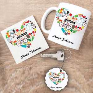 - Diyetisyen Kupa Bardak Altlık ve Anahtarlık Hediye Seti