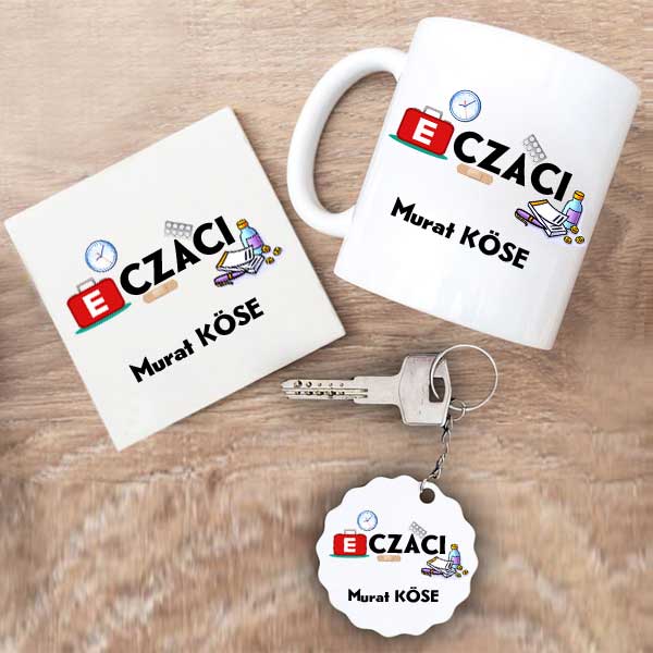 Eczacı Kupa Bardak Altlık Ve Anahtarlık Hediye Seti