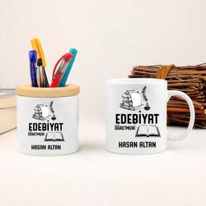 - Edebiyat Öğretmeni Kupa Bardak ve Kalemlik Seti  - Edebiyat Öğretmeni Kupa Bardak ve Kalemlik Seti