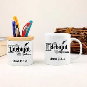 - Edebiyat Öğretmenine Hediye Kupa Bardak ve Kalemlik Seti  - Edebiyat Öğretmenine Hediye Kupa Bardak ve Kalemlik Seti