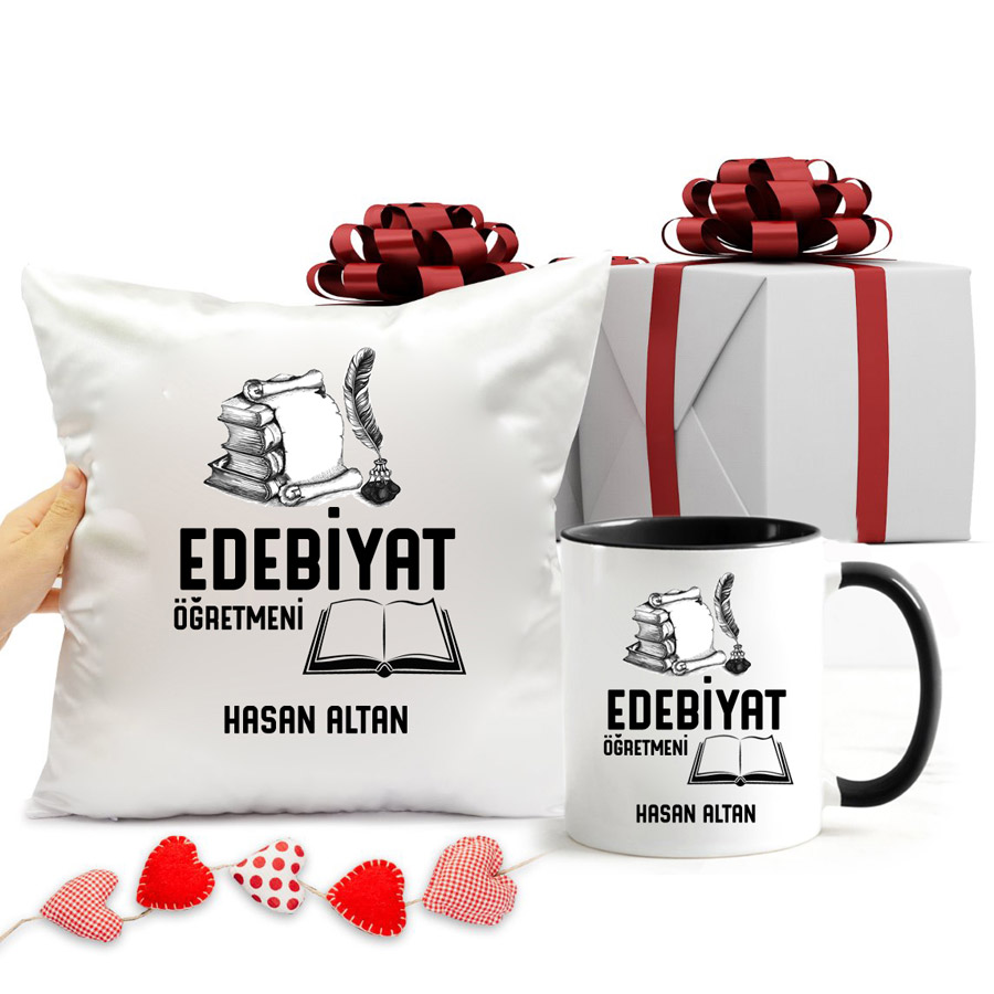 Edebiyat Öğretmeni Kupa Bardak Ve Yastık