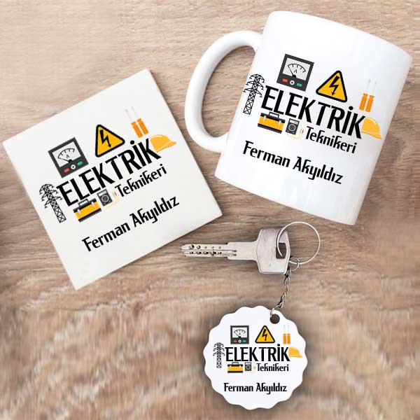 Elektrik Teknikeri Kupa Bardak Altlık Ve Anahtarlık Hediye Seti