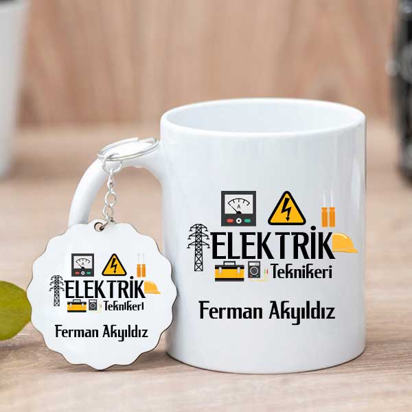 Elektrik Teknikerine Hediye Kupa Bardak ve Anahtarlık